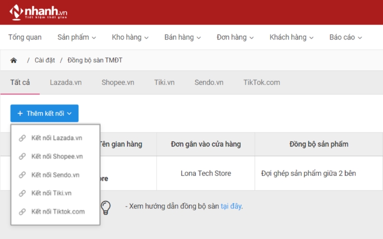 Đồng bộ đơn hàng trên Shopee, Lazada, Tiktok Shop của Nhanh.POS