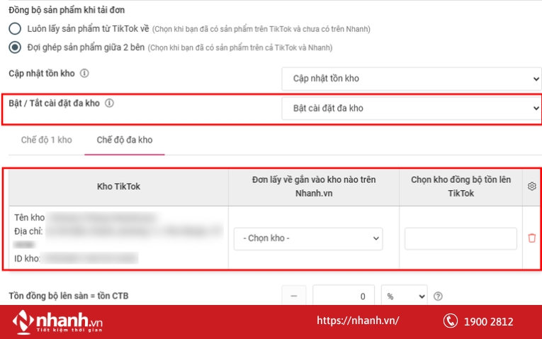 Đồng bộ tồn kho của Tiktok Shop trên phần mềm Nhanh.vn