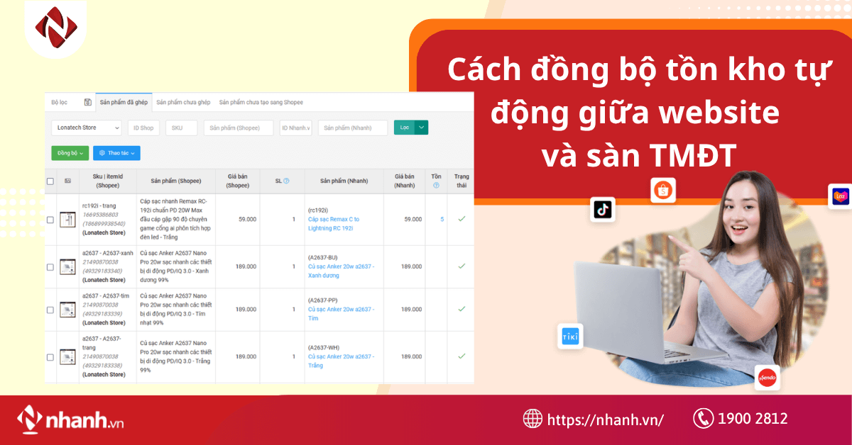 Cách đồng bộ tồn kho tự động giữa website và sàn TMĐT