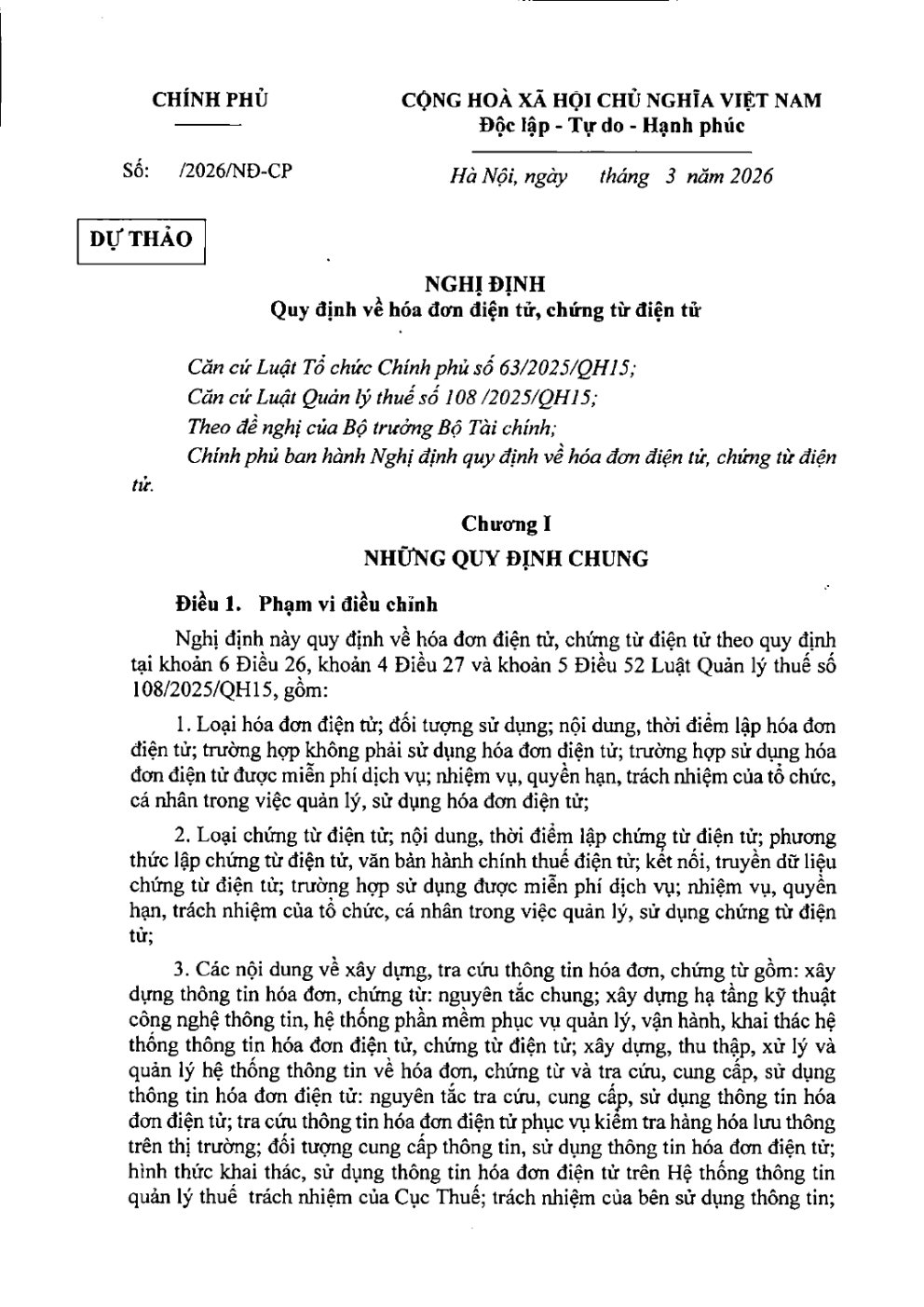 Toàn văn Dự thảo Nghị định quy định hóa đơn điện tử, chứng từ điện tử