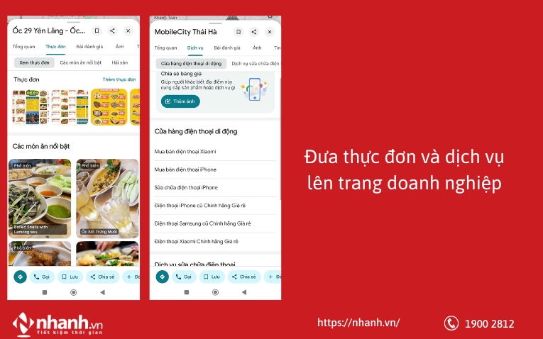 Đưa thực đơn và dịch vụ lên trang doanh nghiệp