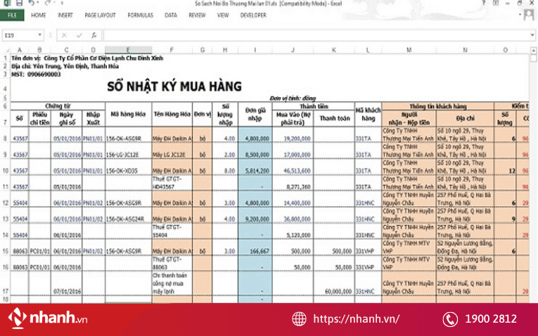 File excel báo cáo đơn hàng