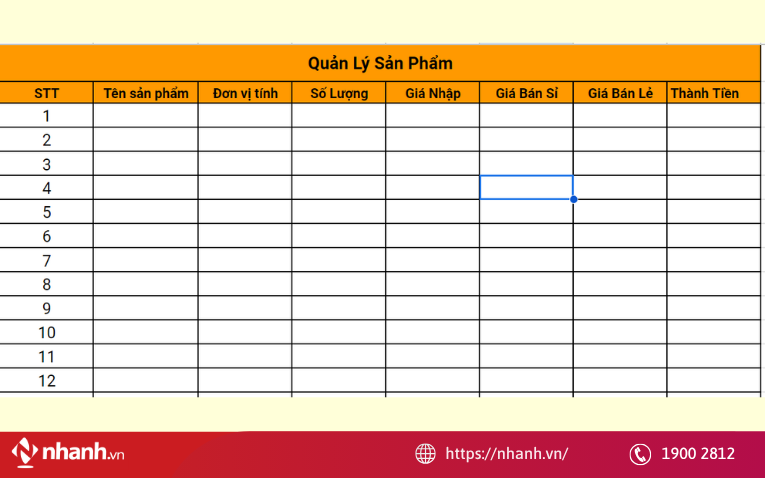 File Excel quản lý bán hàng theo sản phẩm