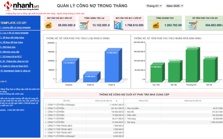 File Excel quản lý bán hàng và công nợ