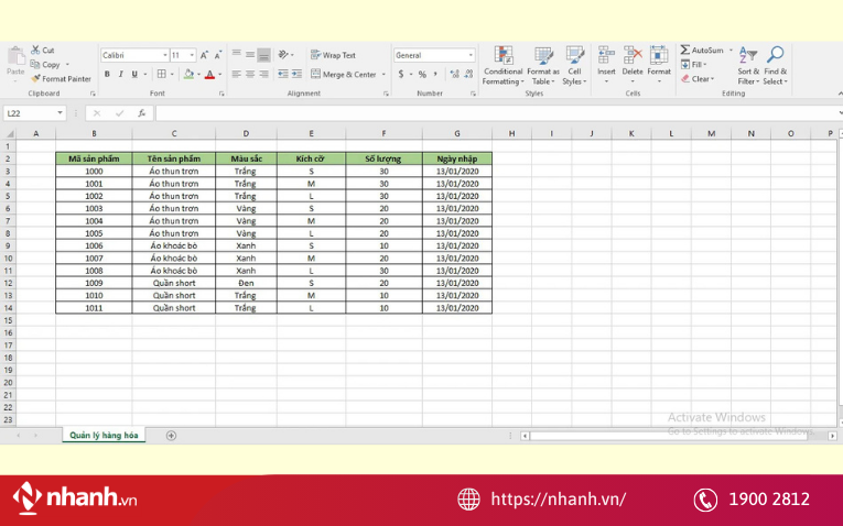 File excel quản lý sản phẩm quần áo