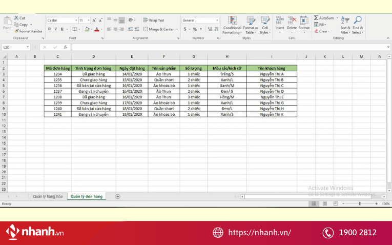 File excel theo dõi đơn hàng đã bán