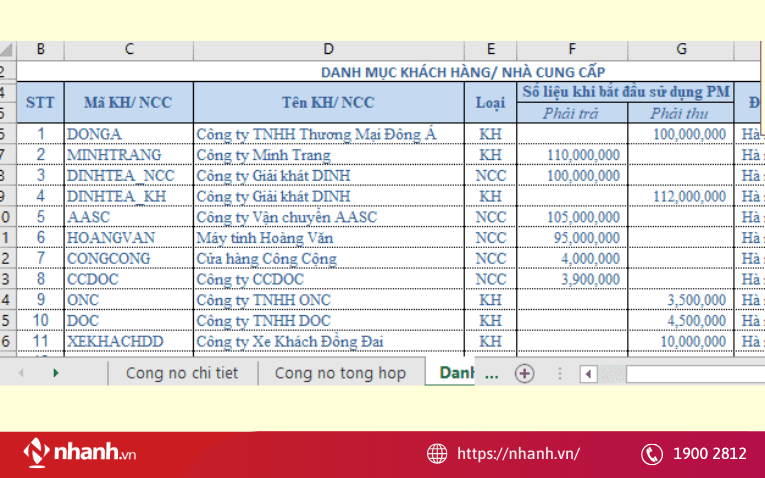 File quản lý công nợ phải thu và phải trả