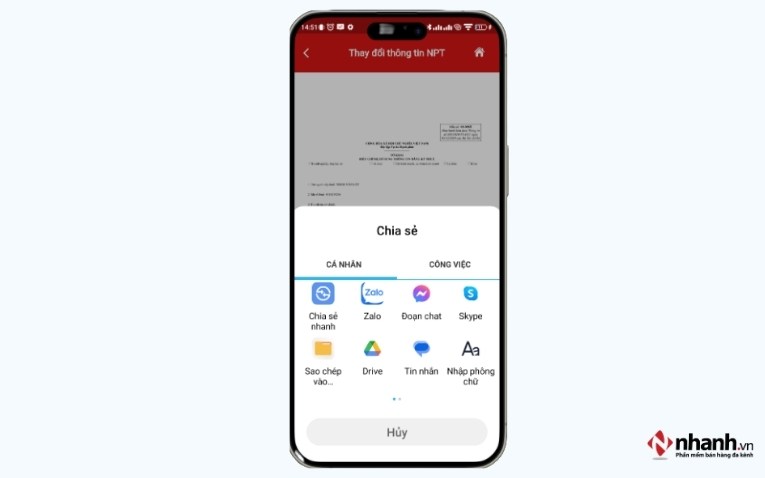 Hệ thống hiển thị các ứng dụng thực hiện chia sẻ