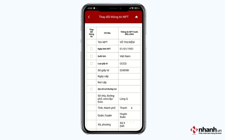 Hệ thống hiển thị màn thay đổi thông tin NPT