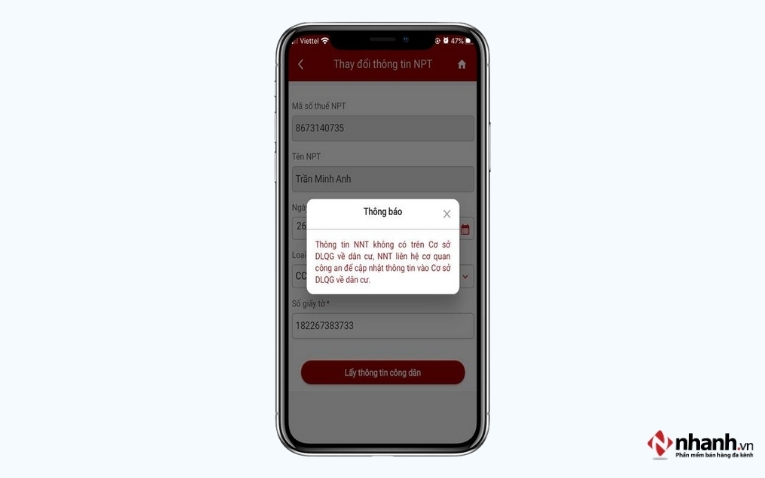 Thông báo hệ thống hiển thị