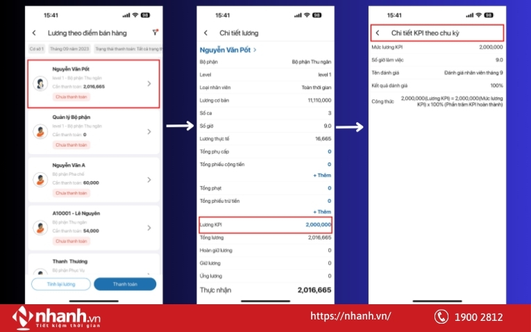 Hiển thị lương KPI của phần mềm iPOS HRM