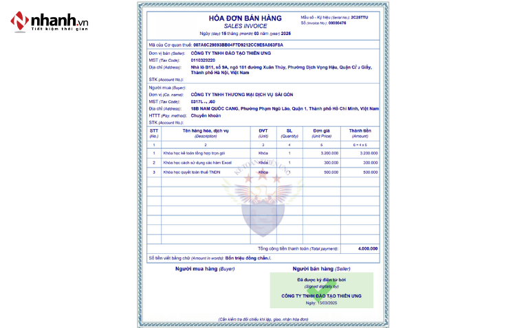 Hóa đơn điện tử Bán hàng
