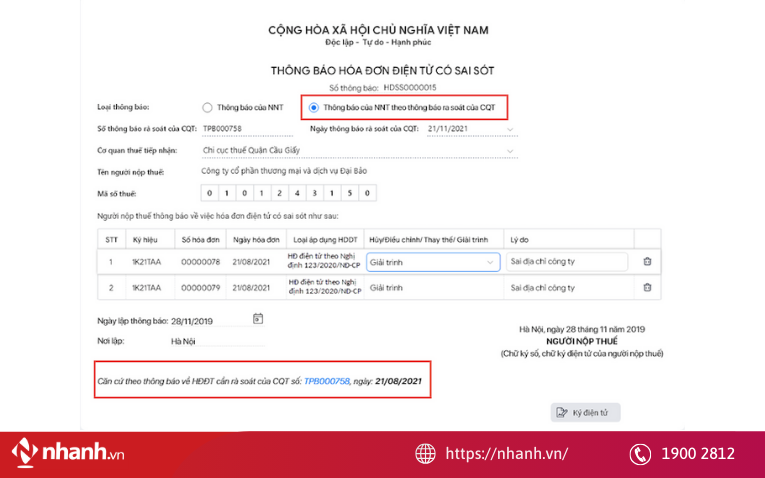 Hóa đơn điện tử sai mã số thuế, giá tiền, sai thuế suất hoặc sai thông tin hàng hóa
