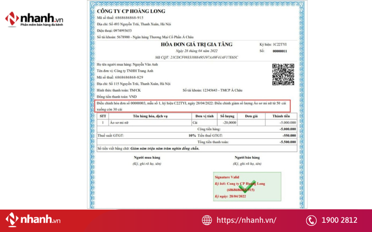 Hóa đơn điều chỉnh