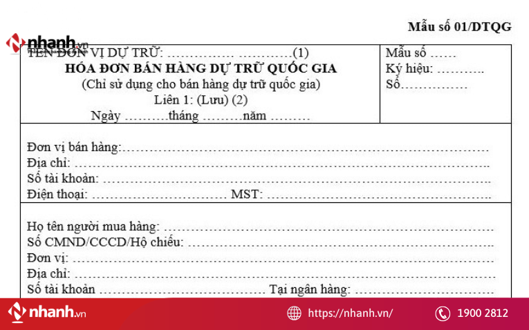 Hóa đơn dùng cho hàng hóa dự trữ quốc gia