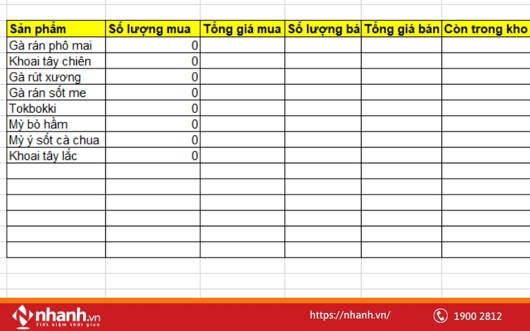Hoàn thiện Sheet Kho hàng