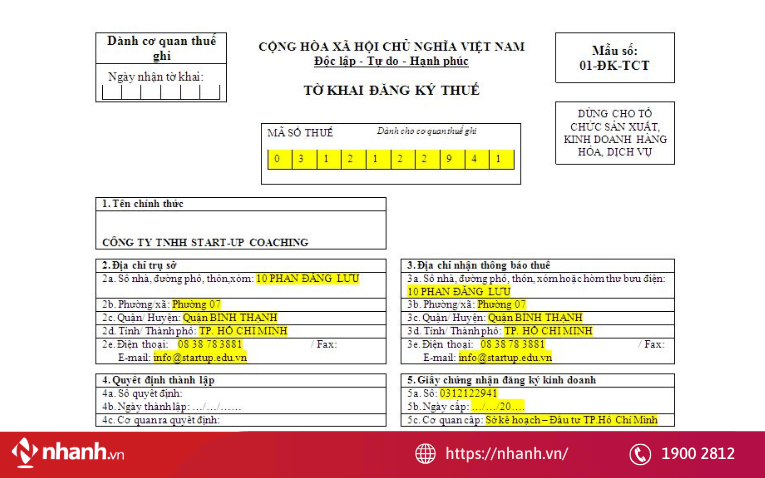 Hướng dẫn ghi mẫu tờ khai đăng ký thuế dùng cho tổ chức