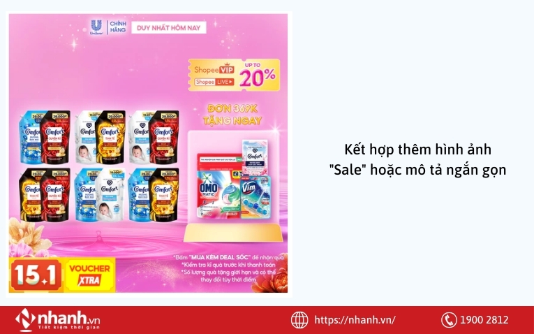 Kết hợp thêm hình ảnh "Sale" hoặc mô tả ngắn gọn
