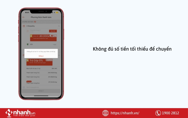 Không đủ số tiền tối thiểu để chuyển