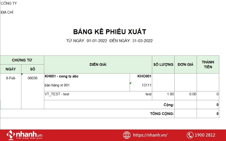 Không lập bảng kê chi tiết cho từng phiếu xuất kho
