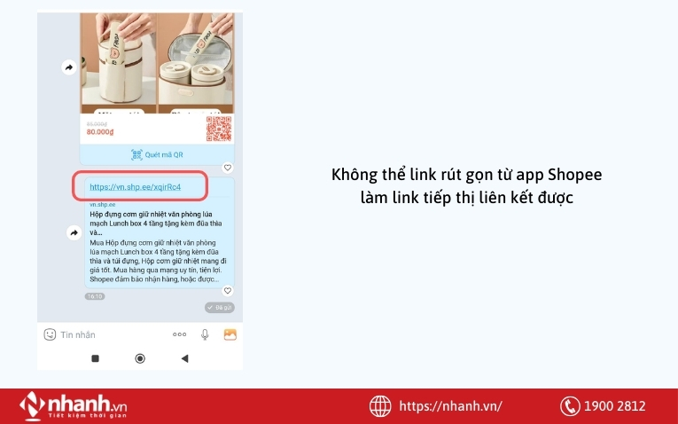 Không thể link rút gọn từ app Shopee làm link tiếp thị liên kết được