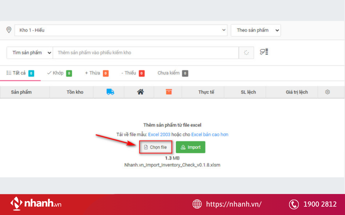 Kiểm kho bằng file excel