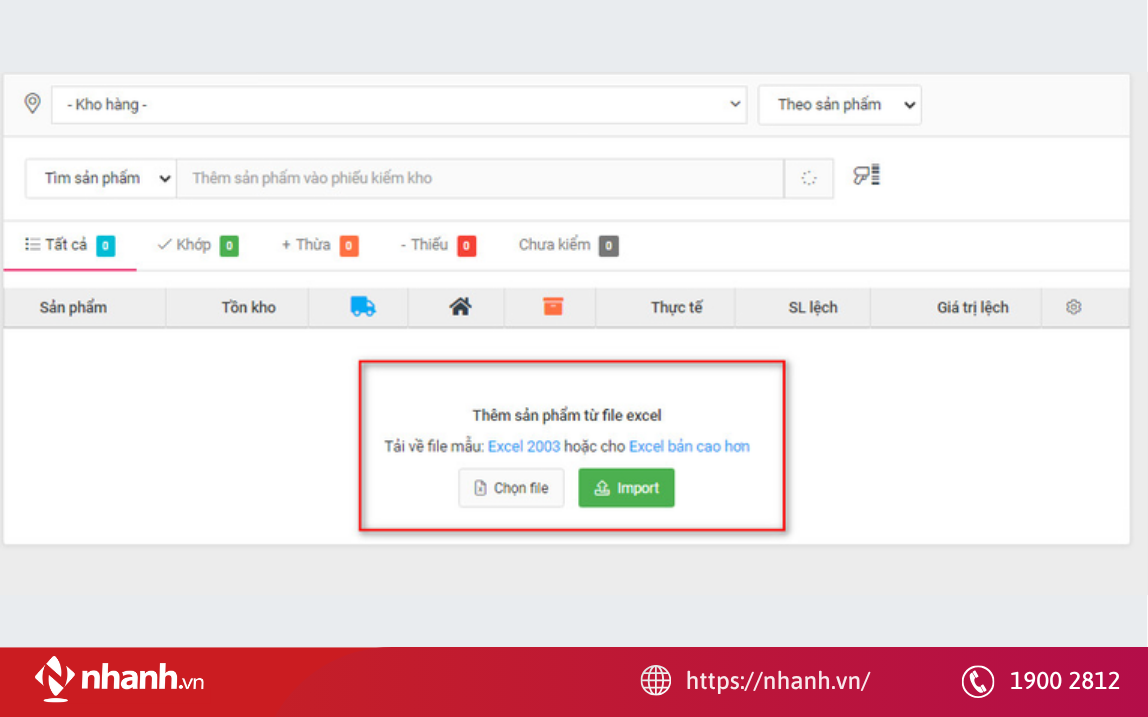 Kiểm kho bằng file excel