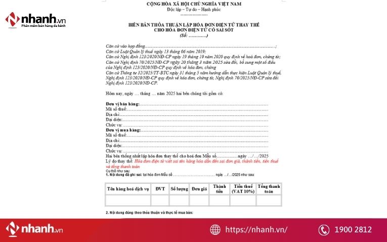 Lập hóa đơn thay thế do sai nhiều thông tin