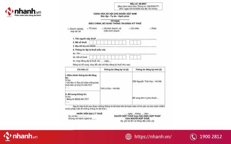 Mẫu 08-MST theo Thông tư 86/2024/TT-BTC