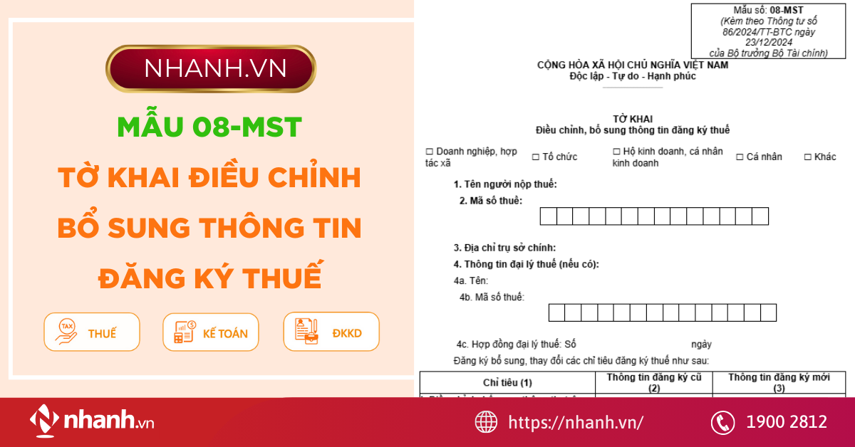 Mẫu 08-MST: Tờ khai điều chỉnh bổ sung thông tin đăng ký thuế