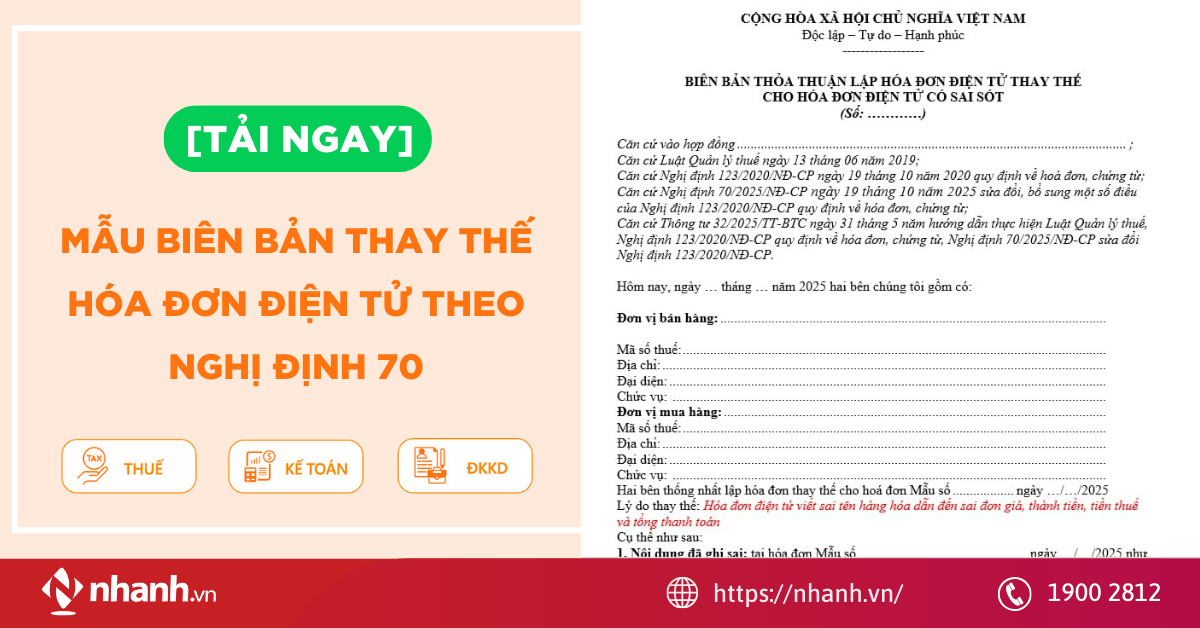 [Tải Ngay] Mẫu biên bản thay thế hóa đơn điện tử theo Nghị định 70