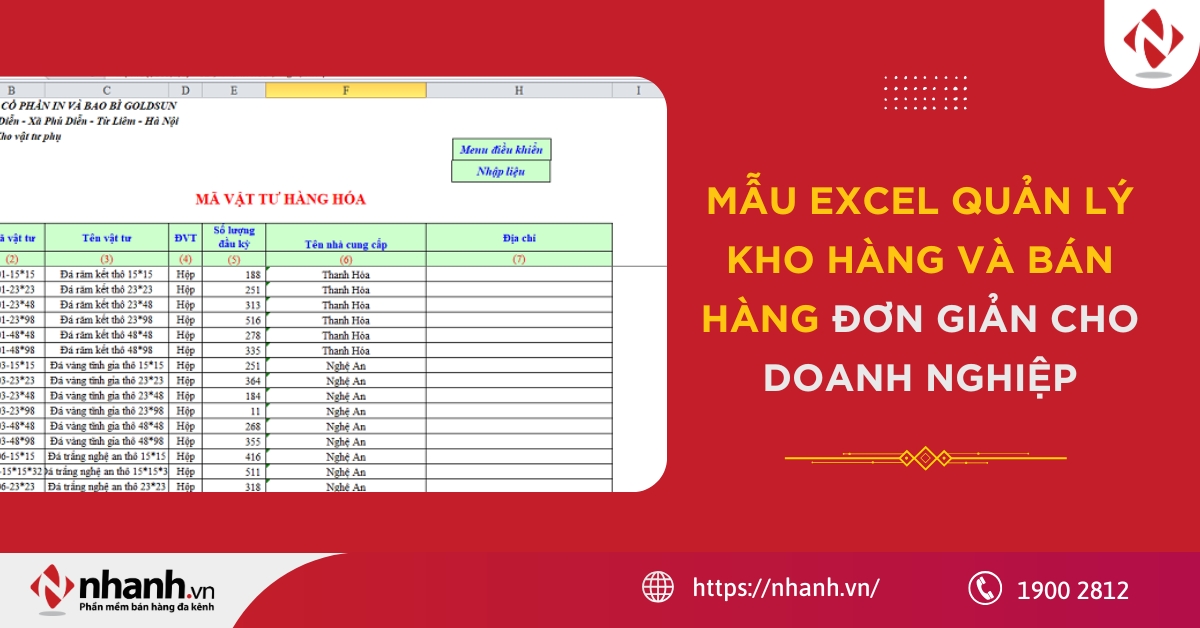 Mẫu Excel quản lý kho hàng và bán hàng đơn giản cho doanh nghiệp