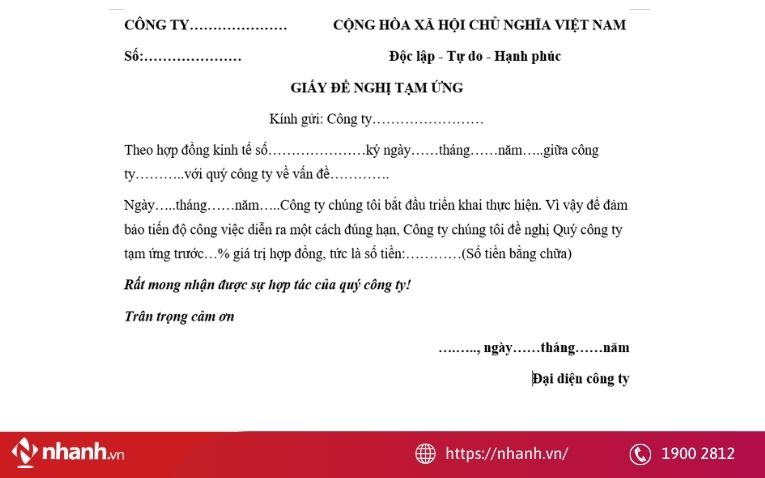 Mẫu giấy đề nghị tạm ứng hợp đồng