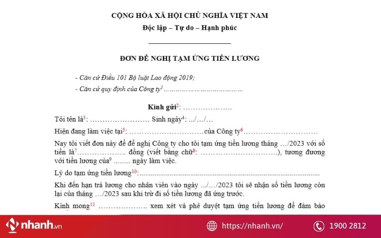 Mẫu giấy đề nghị tạm ứng lương mới nhất