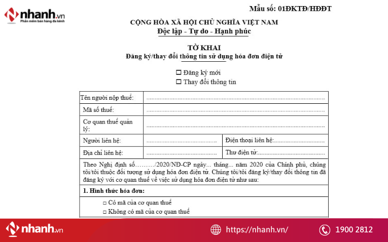 Mẫu số 01/ĐKTĐ-HĐĐT, Phụ lục IA ban hành kèm Nghị định 123/2020/NĐ-CP