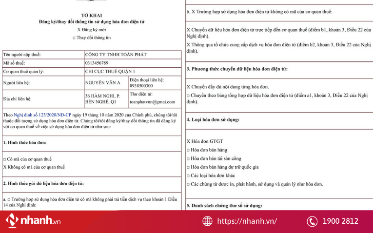 Mẫu tờ khai đăng ký sử dụng hóa đơn điện tử