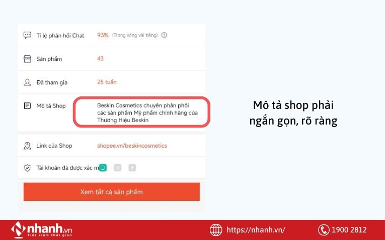 Mô tả shop phải ngắn gọn, rõ ràng, có điểm nhấn