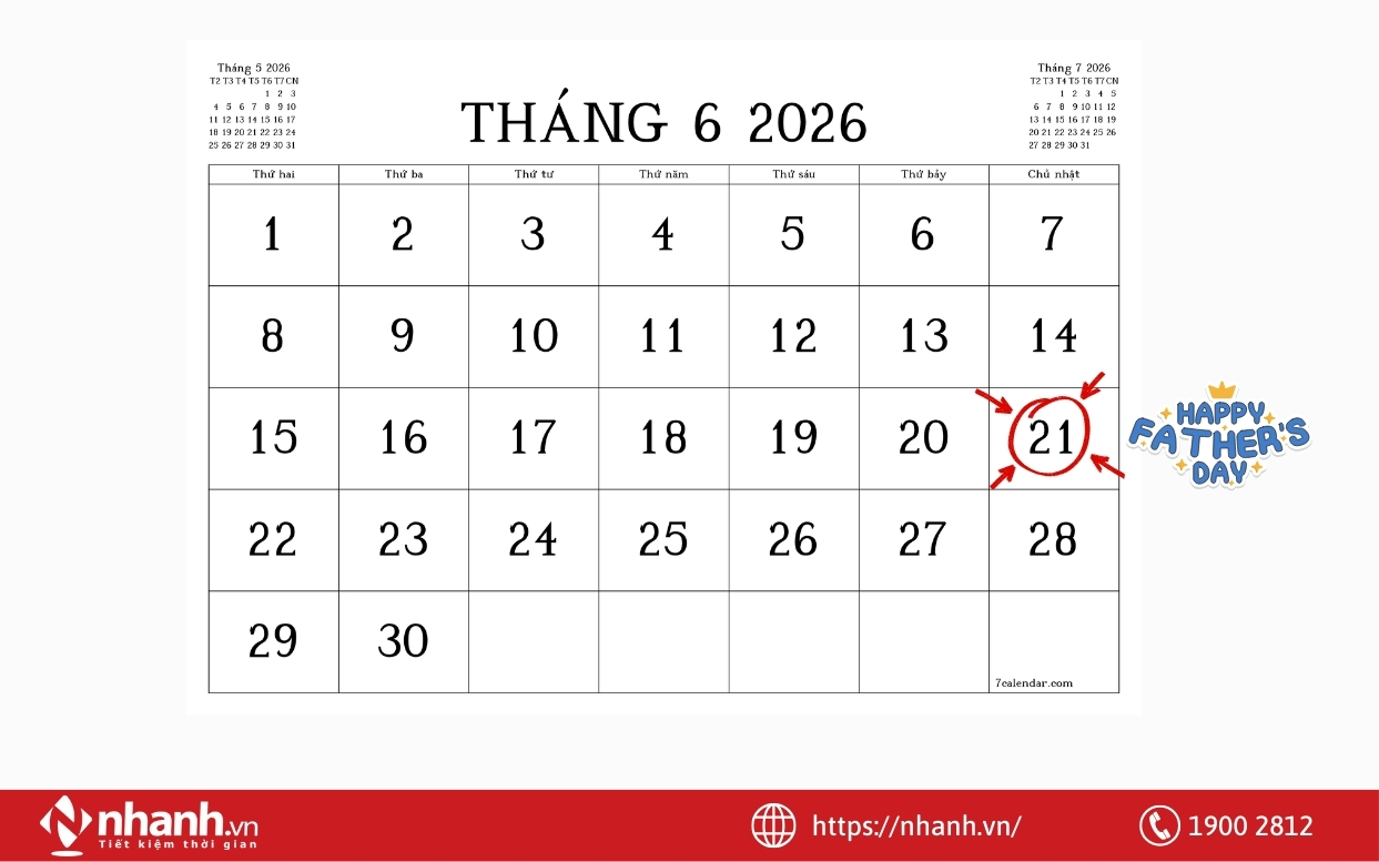 Ngày của Cha 2026 rơi vào Chủ nhật, ngày 21/06/2026