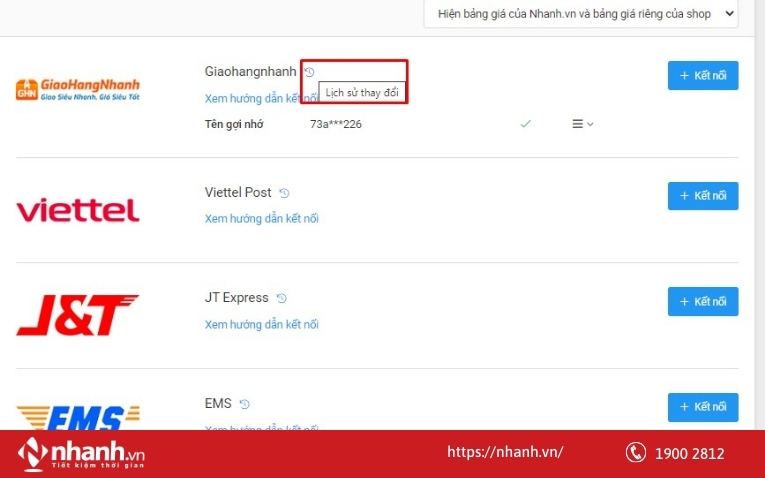 Nhanh.vn hỗ trợ cho người bán kết nối sẵn với các hãng vận chuyển phổ biến
