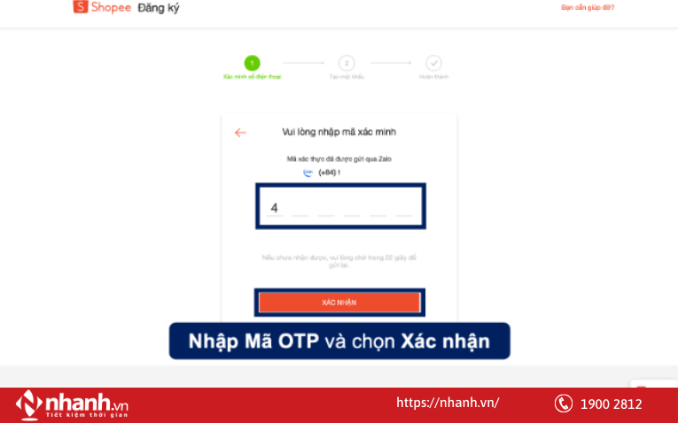 Nhập mã OTP và xác thực