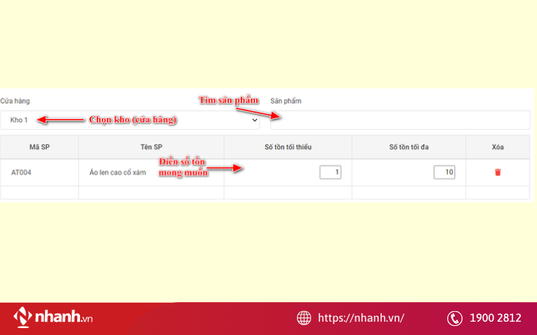 Nhập thông tin liên quan trong mục thêm mới hạn mức tồn kho