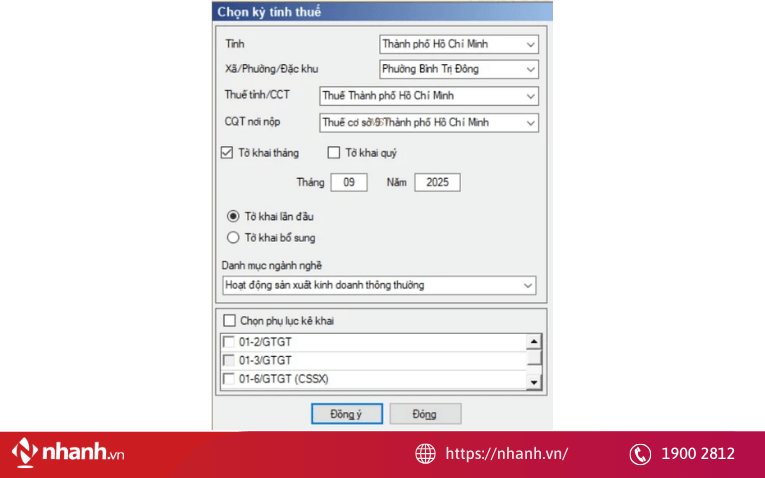 Nhập thông tin quản lý thuế, ngành nghề và kỳ kê khai GTGT