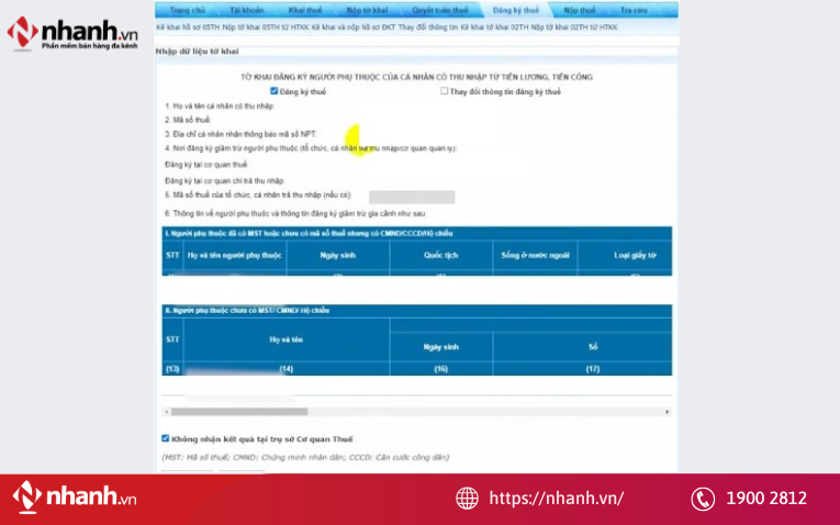 Nhập thông tin vào tờ khai