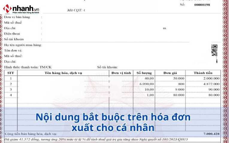Nội dung xuất hóa đơn cho cá nhân
