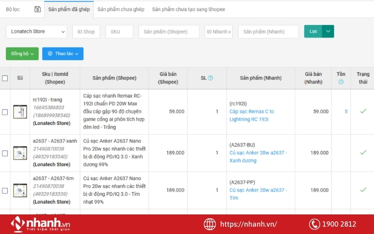 Phần mềm Nhanh.Ecom giúp tự động cập nhật tồn kho trên Shopee