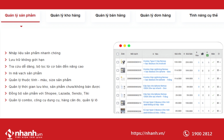 Phần mềm Nhanh.vn tích hợp rất nhiều tính năng quản lý