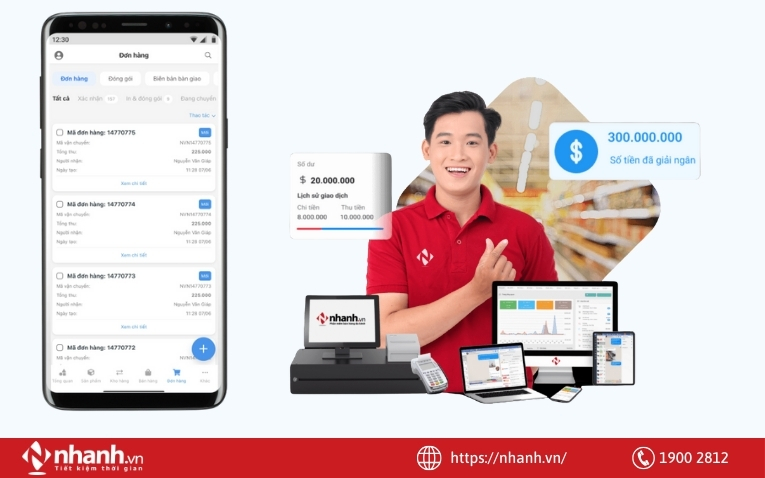 Quản lý đơn hàng trên app Nhanh.vn