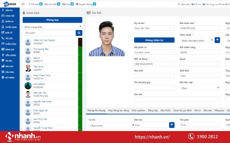 Quản lý hồ sơ nhân sự của phần mềm HR Online