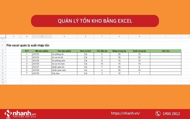 Quản lý tồn kho bằng Excel