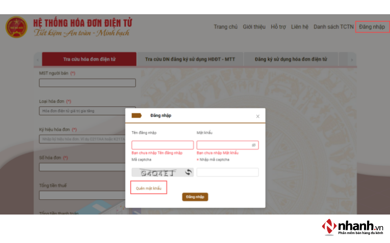 Quên mật khẩu đăng nhập